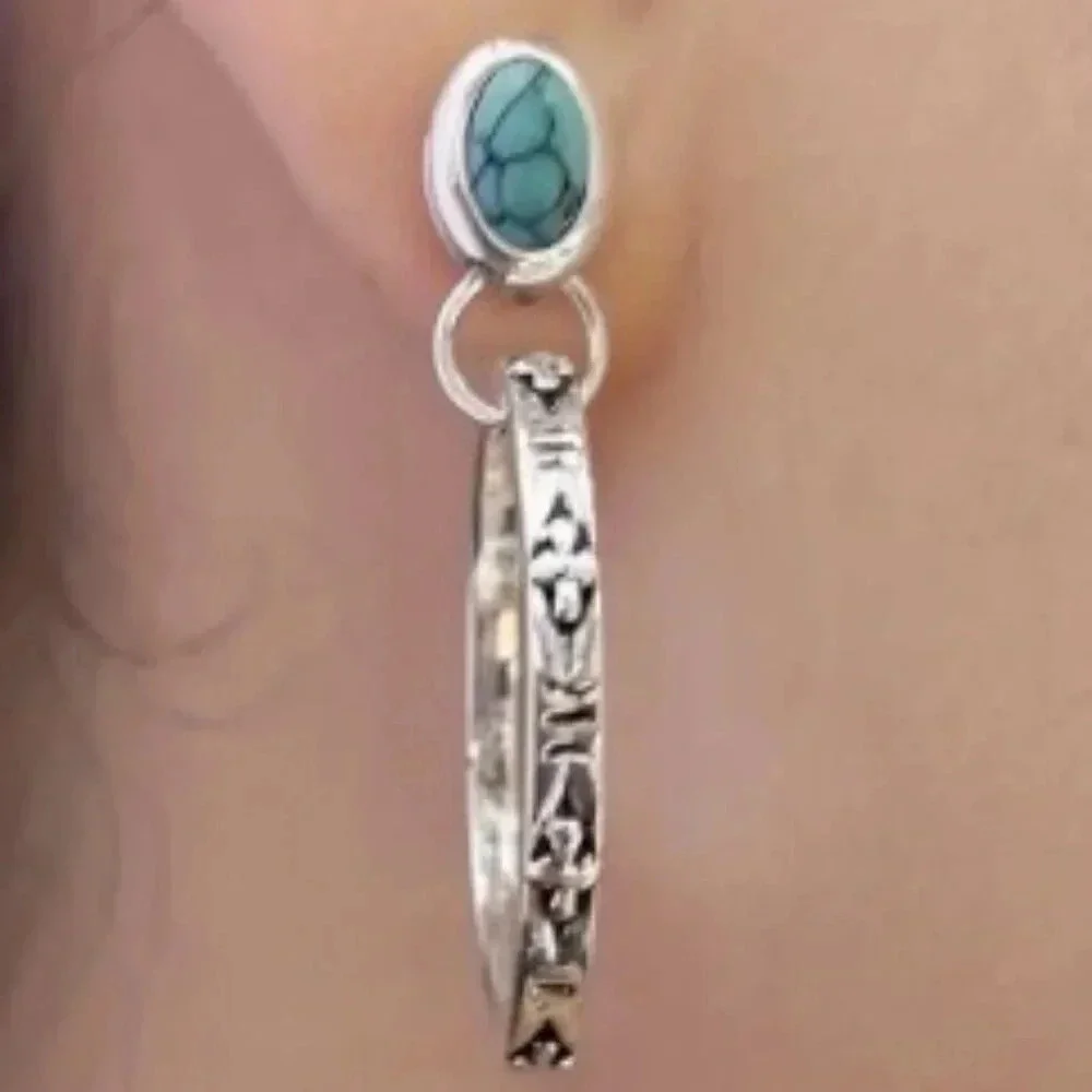 Unique Bohemian Vintage-Inspired Turquoise Hoop Earrings for Men Hypoallergenic
